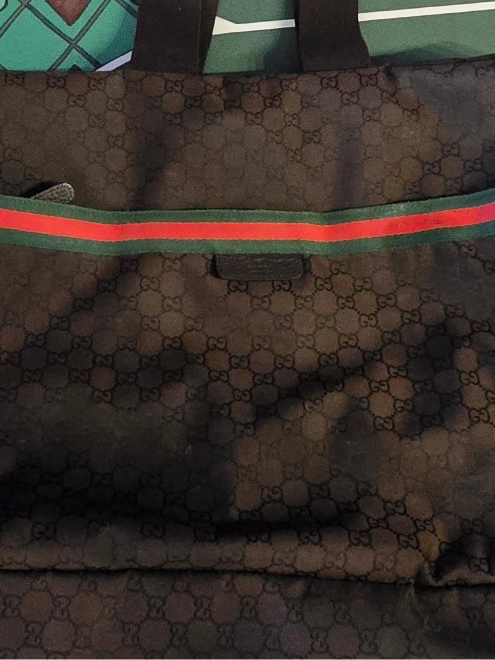 Gucci Brown GG Canvas Duffel with Green-Red Web Stripe